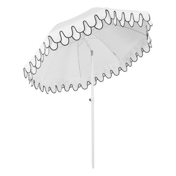 Horizon 6.5 ft. Classic MidCentury Scalloped Fringe Market Beach Umbrella